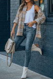 Plaid And Stripes Turndown Collar Button Pocket Shirt