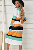 Green Multicolor Block Drawstring Waist Long Sleeve Midi Dress