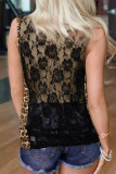 Criss Cross Front Contrast Lace Leopard Print Tank Top