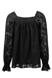 Black Square Neck Floral Textured Blouse