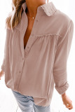 Pink Plain Pleated Bust Cuffed Sleeves Shirt