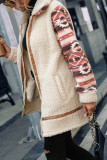 Aztec Sleeves Open Zipper Long Length Fleece Coat
