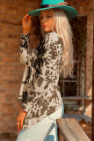 Cow Print Irregular Hem Long Sleeve Top