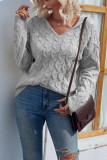 Cable Knit V Neck Hoodies Sweater