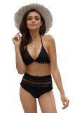 Pom Pom Decoration High Waist Bikini Set