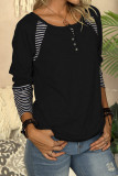 Black Casual Striped Color-Block Crew Neck Shirt