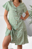 Spot Print Button Down Ruffle Hem Mini Dress