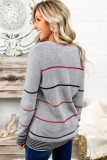 Gray Ribbed Knit Striped Sweater