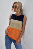 Orange Color Block Crew Neck Tank Top