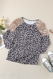 Sequin Shoulder Splicing Leopard Long Sleeve Top