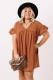 Orange Plus Size V Neck Ruffle Swiss Dot Mini Dress with Pocket