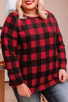Christmas Plaid Print Long Sleeve Plus Size Top