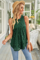 Green Lace Hollow Out Sleeveless T-Shirt