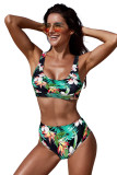 Green U-neckline High Waist Tropical Tankinis