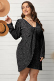 Asymmetric Hemline V Neck Metallic Plus Size Dress