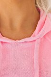 Pink Cropped Hoodie and Drawstring High Waist Shorts Set