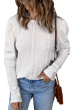 White Solid Color Puffy Sleeve Textured Knit Top
