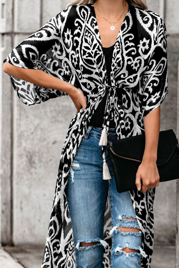 Black Printed Duster Kimono