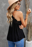 Black Lace Splicing Ruffled V Neck Cami Top