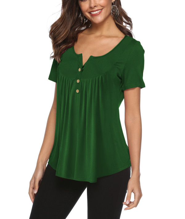 Green V Neck Top with Button