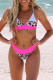 Rose Color Block Leopard V Neck Backless 2 Piece Bikini Set