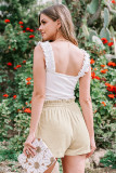 Khaki Drawstring Waist Shorts with Pockets