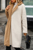 Color Block One Button Long Length Fleece Coat