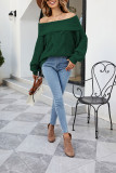 Cable Knit Off Shoulder Lantern Sleeve Sweater