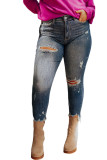 Blue Plus Size Distressed Ankle Length Skinny Jeans