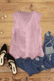 Pink Crochet V Neck Textured Tank Top