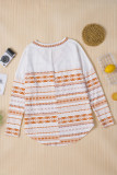 Orange Geometric Print V Neck Long Sleeve Top