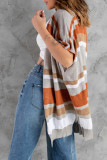 Brown Striped Colorblock Wrap Poncho Cardigan