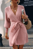 Plain Bat Sleeves Open Front Knit Cardigans with Belt