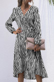 Surplice V Neck Zebra Print Midi Dress