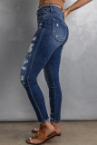 Blue Wash Distressed Skinny High Waist Jeans