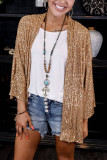 Brown 3/4 Sleeve Sequin Cardigan