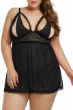 Black Plus Size Peek-a-boo Valentine Babydoll