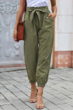 Green Solid Color Frock-style Pants with Belt