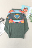 Aztec Print Atop Sage Green Pullover Sweatshirt
