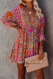 Multicolor V-Neck Three Quarters Sleeve Dress