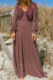 V Neck Puffy Sleeve Maxi Floral Dress