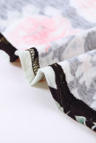 Black Women's Casual Floral Printed Splicing Pullover Pocket T-shirt