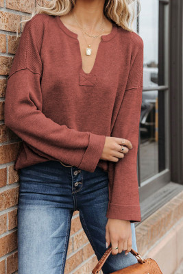 Cut V Neck Roll Up Cuff Knit Sweaterrs