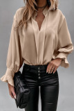 Apricot V Neck Long Puff Sleeve Shirt