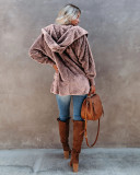 Hooded Plush Wool Coat With Pockets