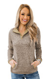 Apricot Heathered Turn-down Collar Pullover Sweatshirt