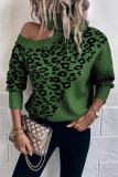 Turtleneck Cold Shoulder Leopard Knitting Sweater