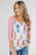 Pink Feather Print 3/4 Raglan Sleeve Top