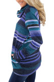 Purple Multicolor Cowl Neck Striped Long Sleeve Top