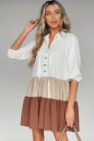 Color Block Buttons Ruffled Half Sleeve Shift Mini Dress